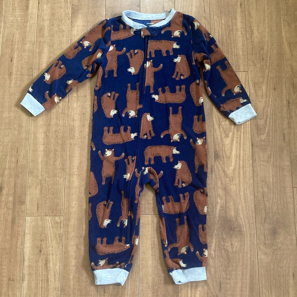Little Kids Bear Fleece Onesie Pajamas - Size 3T